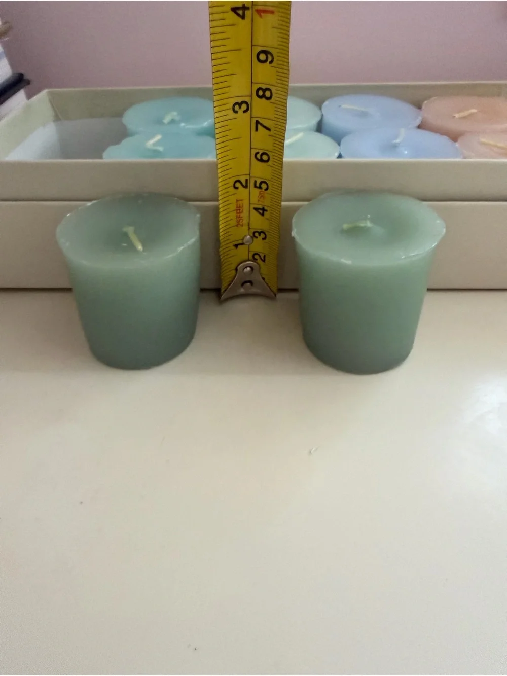 NEW Votive Candles Set of 12 Pastel Colors Unscented Boxed Pillar 2” Tall